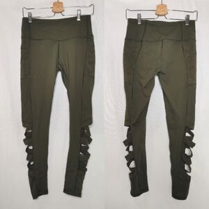 Victoria's Secret Sport Knockout‎ Leggings Tights Green Mesh Strappy Cutout M